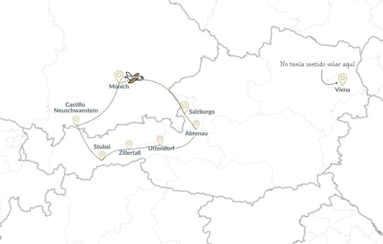 Mapa de la ruta por Austria con niños